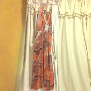 Velour jumpsuit. Orange and brown